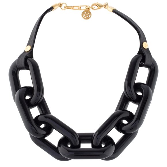 Ben-Amun Black Lucite & Leather Cuban Link Collar Necklace from Bergdorf-Goodman - Picture 4 of 6
